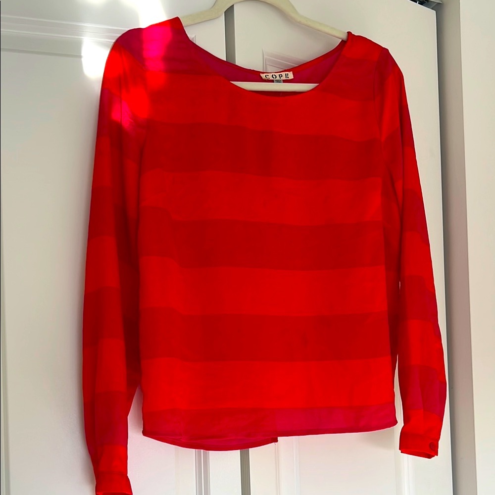 COPE Red Striped Long Sleeve Top with Open Back